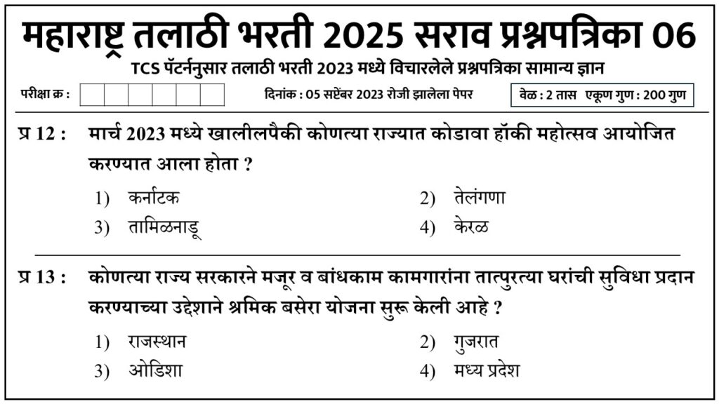 Talathi Bharti 2025 Question Paper 06