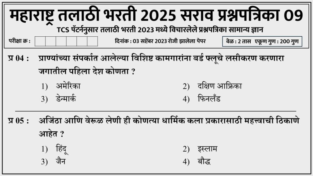 Talathi Bharti 2025 Question Paper 09