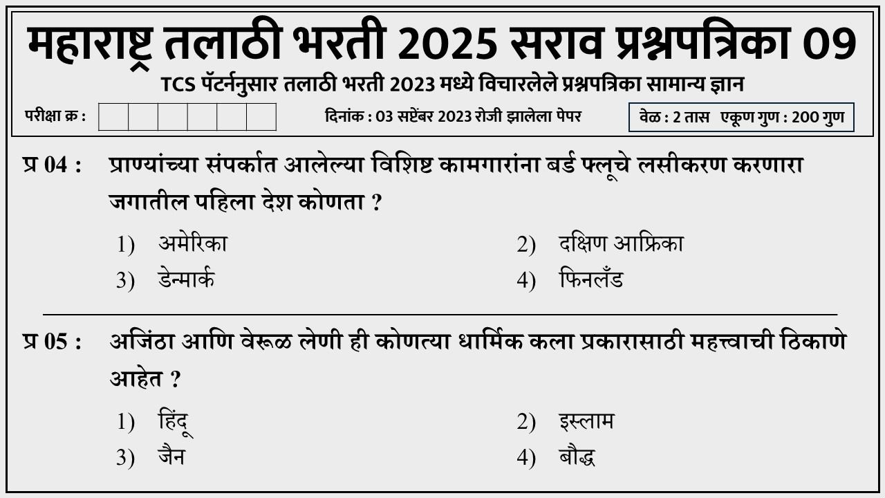 Talathi Bharti 2025 Question Paper 09
